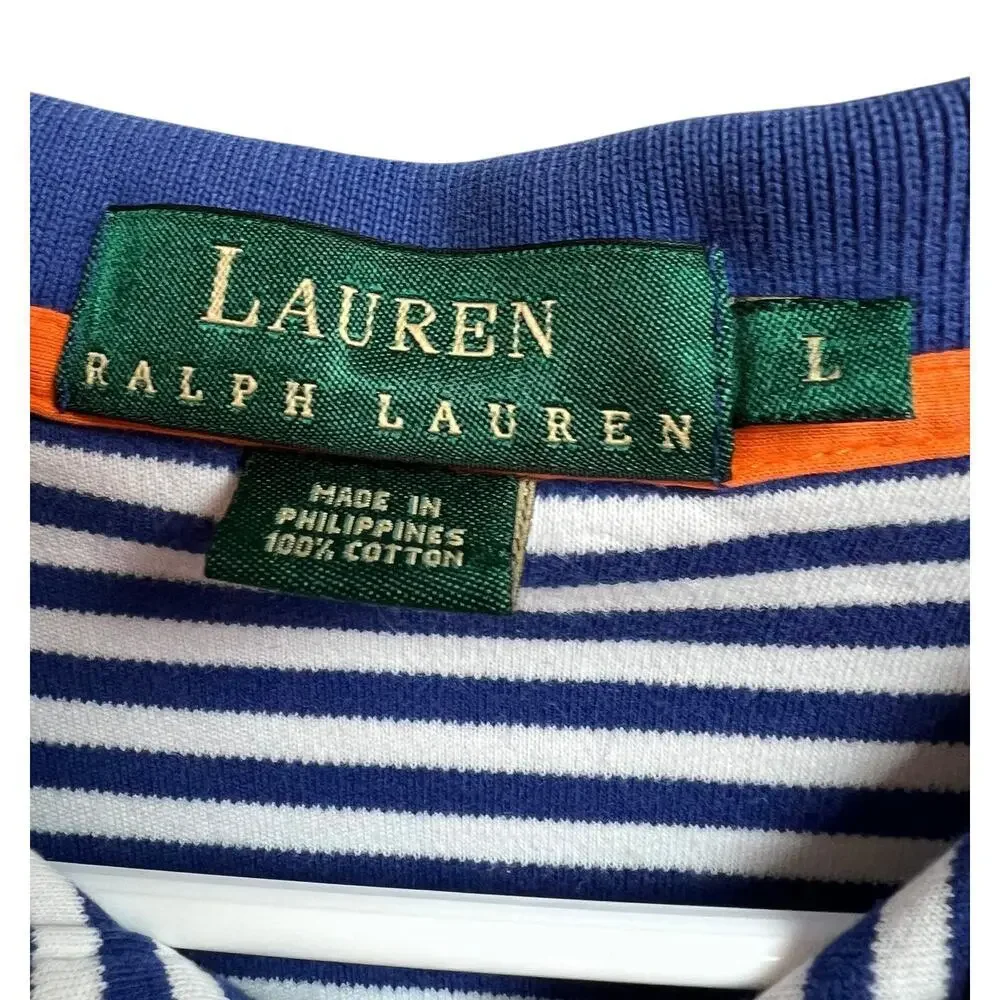 Lauren Ralph Lauren Polo Shirt Men's Large Short Sleeve White and Blue Stripes